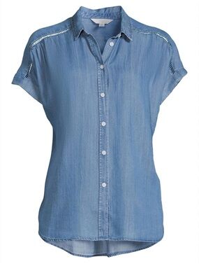 Time and Tru Light Blue Short-Sleeve Denim Button-Down Shirt